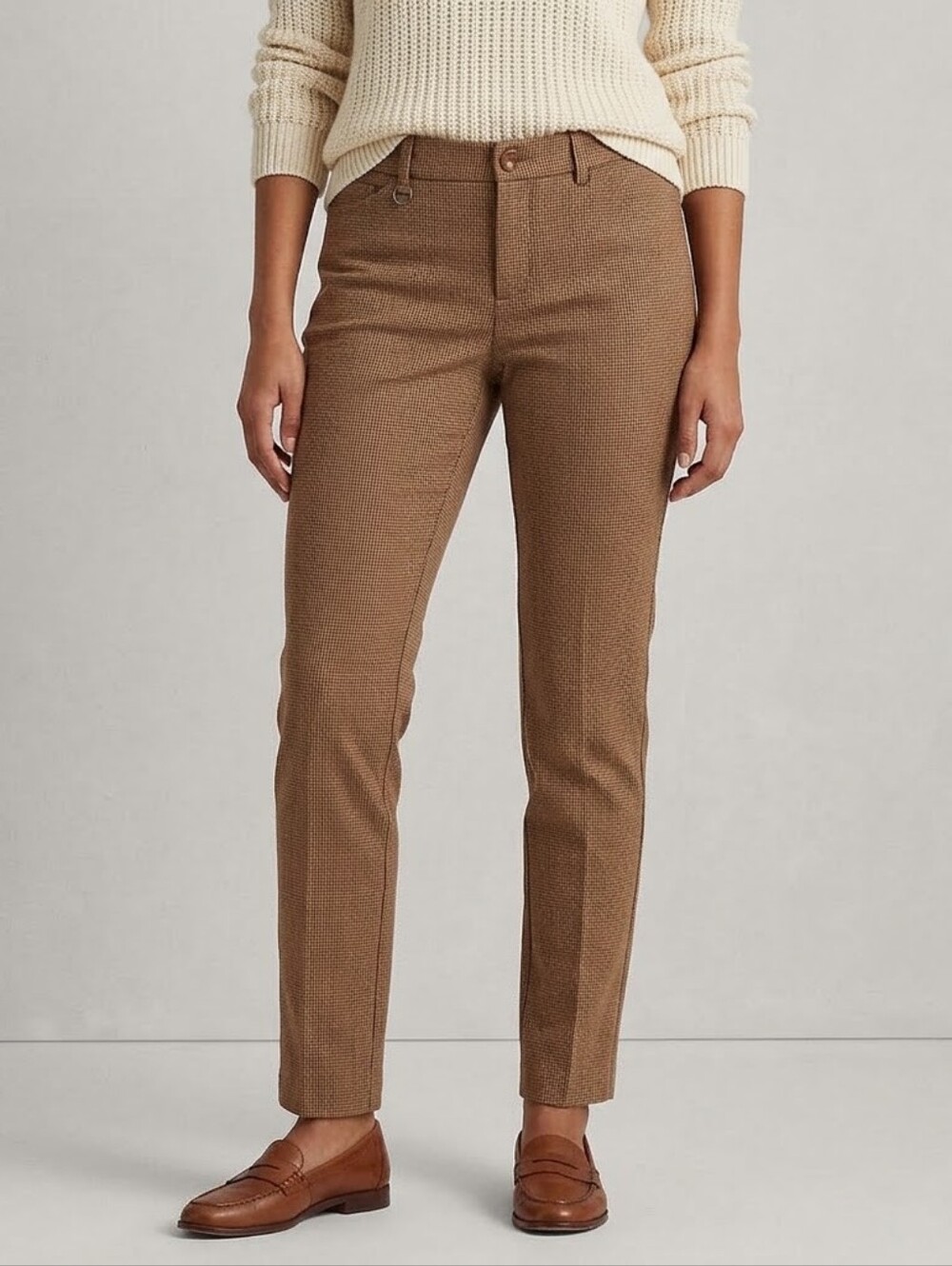 Lauren Ralph Lauren Women's Tan Brown Houndstooth Trouser Pants